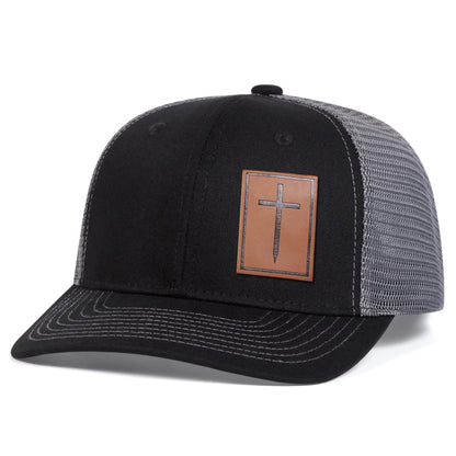 Unisex Cross Brown Leather Label Baseball Net Caps Outdoor Adjustable Casual Sunscreen Hat