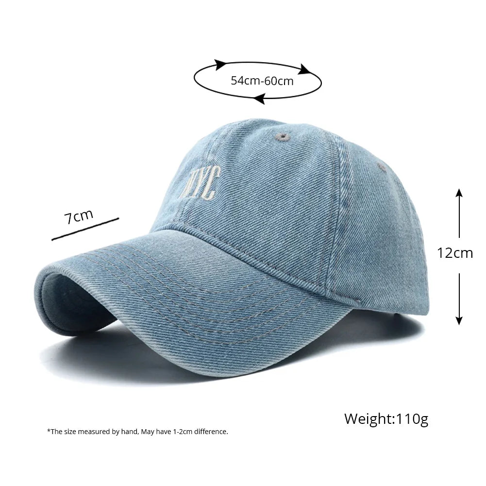 Unisex Vintage Embroidery Washed Denim Baseball Cap Adjustable Snapback Hat
