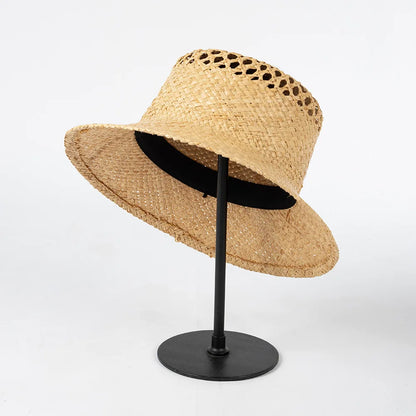 Women Raffia Bucket Hats Hollow Out Style Sun Hat
