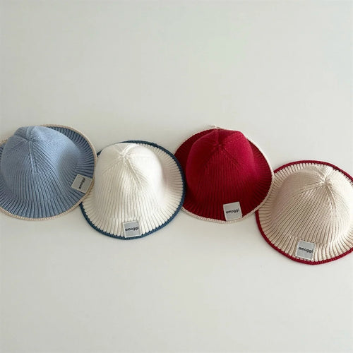 2026 Autumn Korean Baby Bucket Hat Letter Patch Solid Color Knit Hat