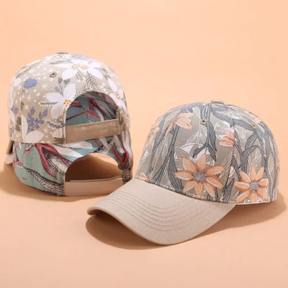 New Flower Print Sunscreen Hat Adjustable