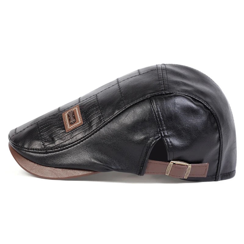 Men Retro Pu Leather Newsboy Caps Painters Hats