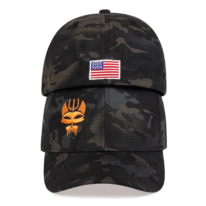 Unisex Forked Wolf Embroidery Camouflage Baseball Caps Spring and Autumn Outdoor Adjustable Sunscreen Hat