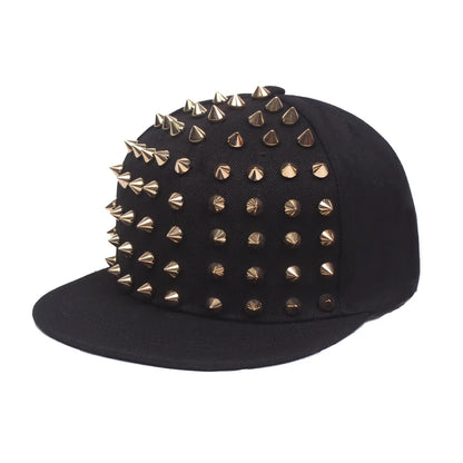Men and Women's Rivet Flat Hat, Punk Rock, Hip Hop Stud Snapback Caps, Male, Female, Youth, Teenagers, Boys, Girls