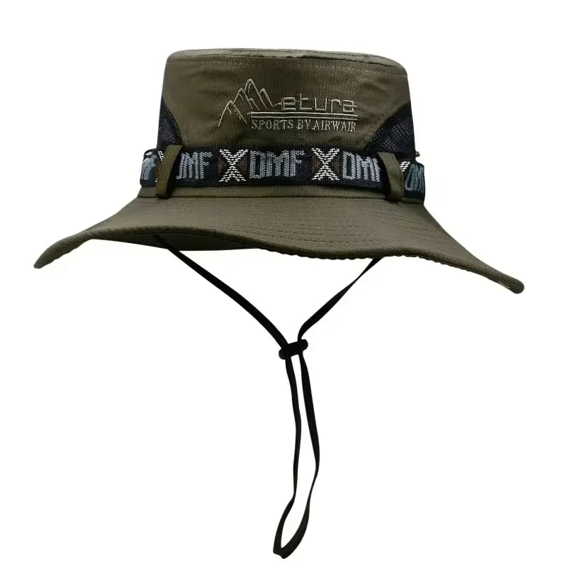 Summer Men Bucket Hat Outdoor UV Protection Wide Brim Panama Safari Hunting Hiking Hat