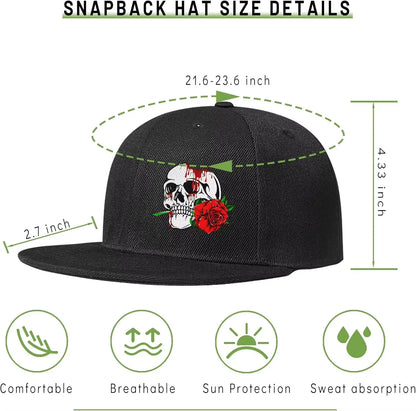 Flat Bill Hats For Men Snapback Skull Hats Black Hat For Teen Boys Skateboard Hats Baseball Cap