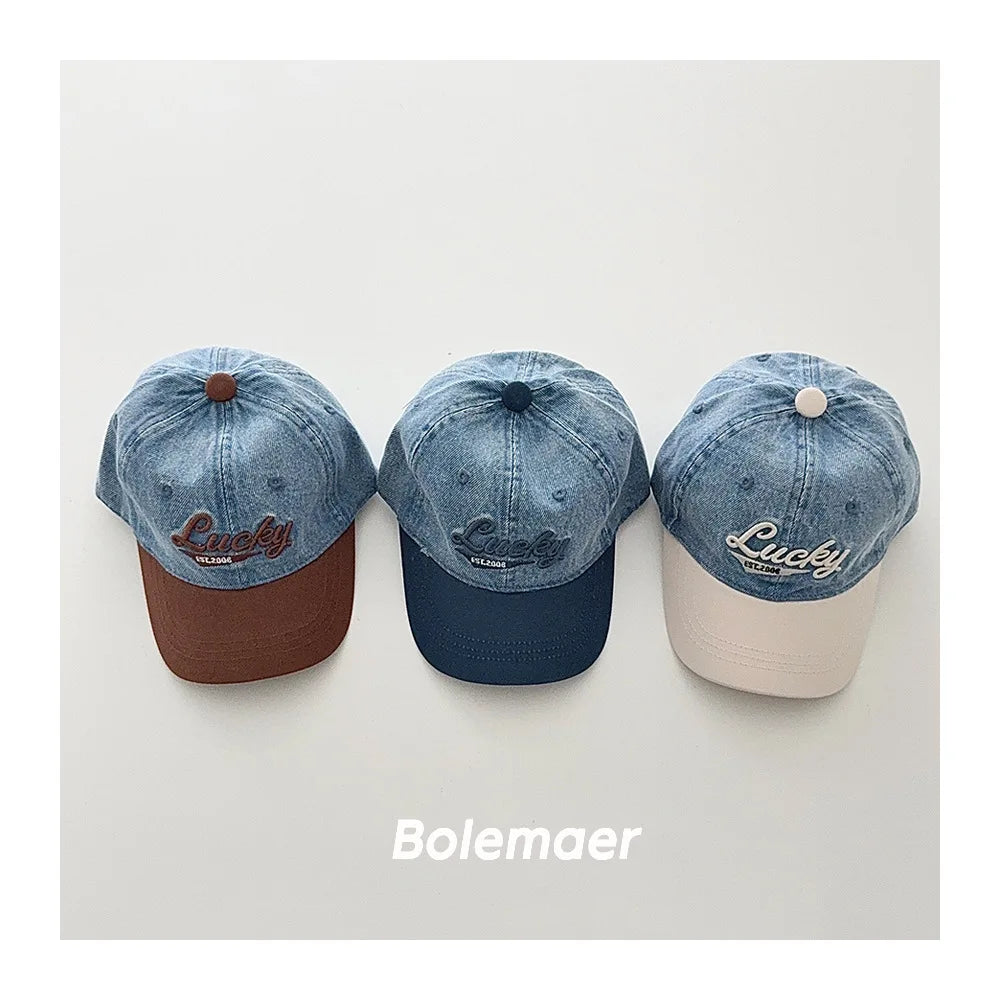 Fashion Blue Denim Baby Baseball Hat Letter Embroidery Long Brim Cap Boy Girl Children Outdoor Peaked Hat