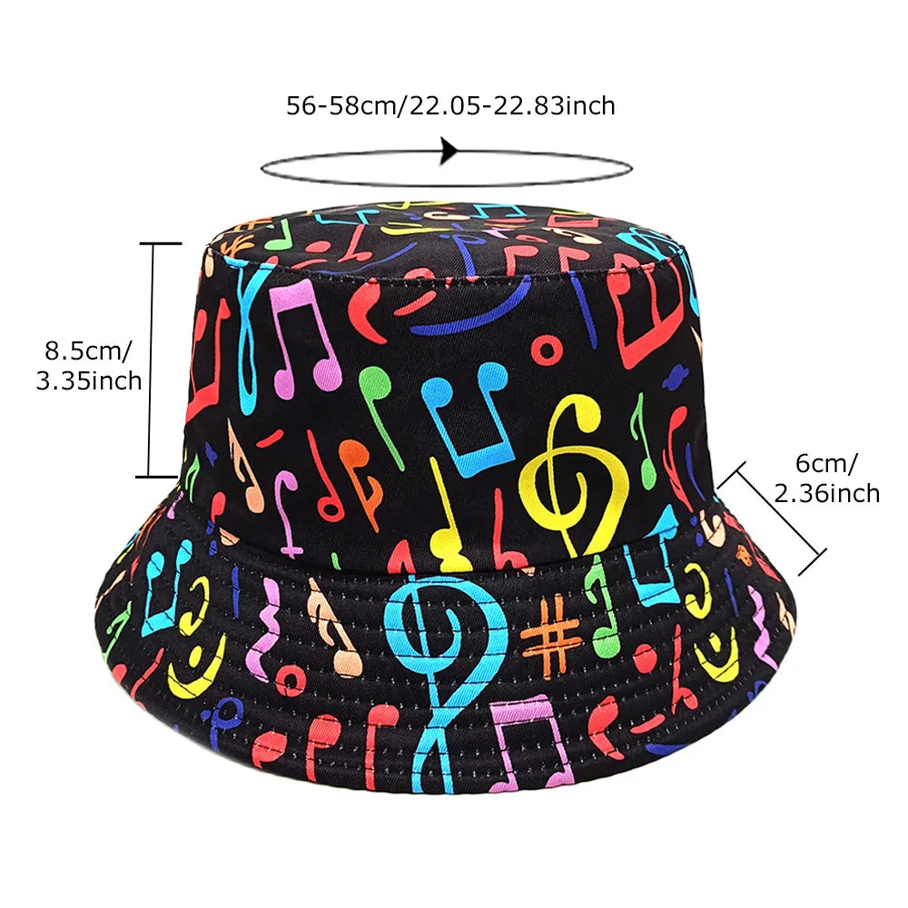 Fashion Musical Note Print Bucket Hat Unisex Casual Decorate Fisherman Caps