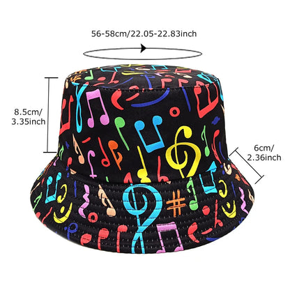 Fashion Musical Note Print Bucket Hat Unisex Casual Decorate Fisherman Caps