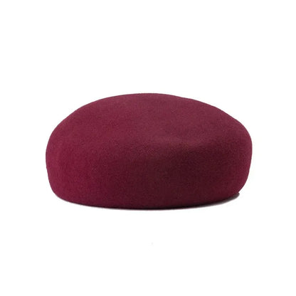 Women Wool Felt Berets Hat Vintage Hard Top Concave Top Fedoras Hats