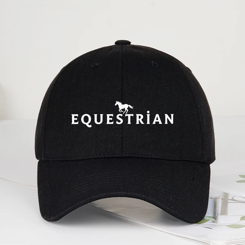 Equestrian Themed Horse Logo Print Soft Top Baseball Cap Soft Comfortable Breathable Adjustable Retro
