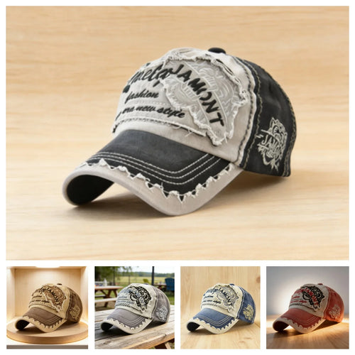 Men's Adjustable Washed Cotton Shark Embroidery Baseball Cap