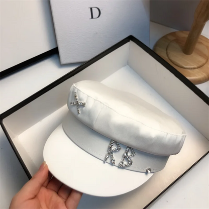 Brand Designer Satin Diamond R B Letter Newsboy Caps Women Flat Hat