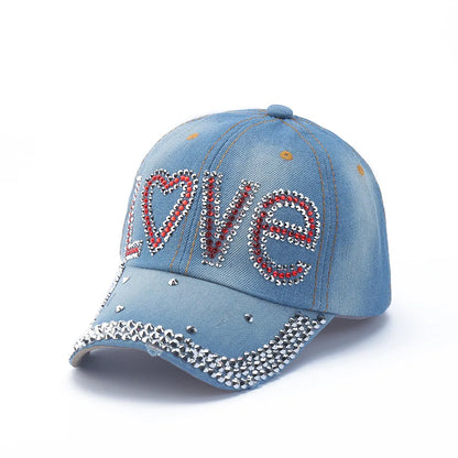 Baseball Cap Denim Distressed Rhinestone Bling Sparkle Hip Hop Hat