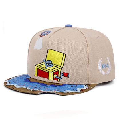 Cartoon Creative Baseball Hat Doughnut Record Machine Embroidered HipHop