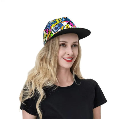 Hip Hop Street Graffiti Snapback Hat Flat Bill Hat Sports Street Graffiti Adjustable Flat Brim Sun Cap