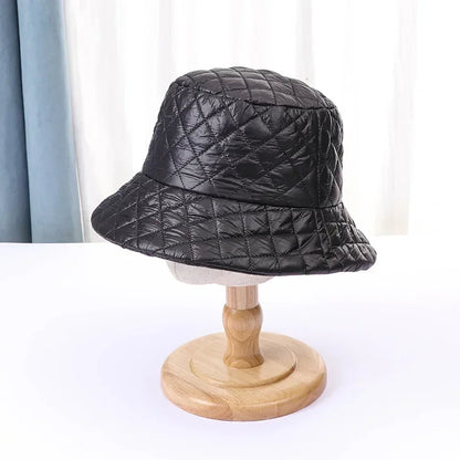 Winter New Ultra Light Down Cotton Rhombus Fisherman Hat  Cap Cotton Jacket Warm Korean Casual y2k Pot Hat