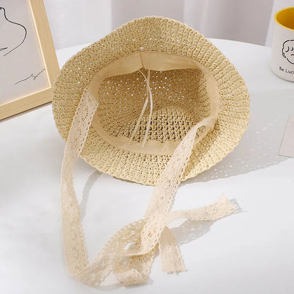Fashion Lace Baby Hats Summer Baby Girl Bow Straw Hat
