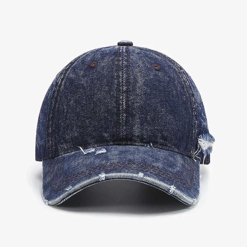 Denim Baseball Cap For Men Cotton Hats Distressed Ripped Large Caps