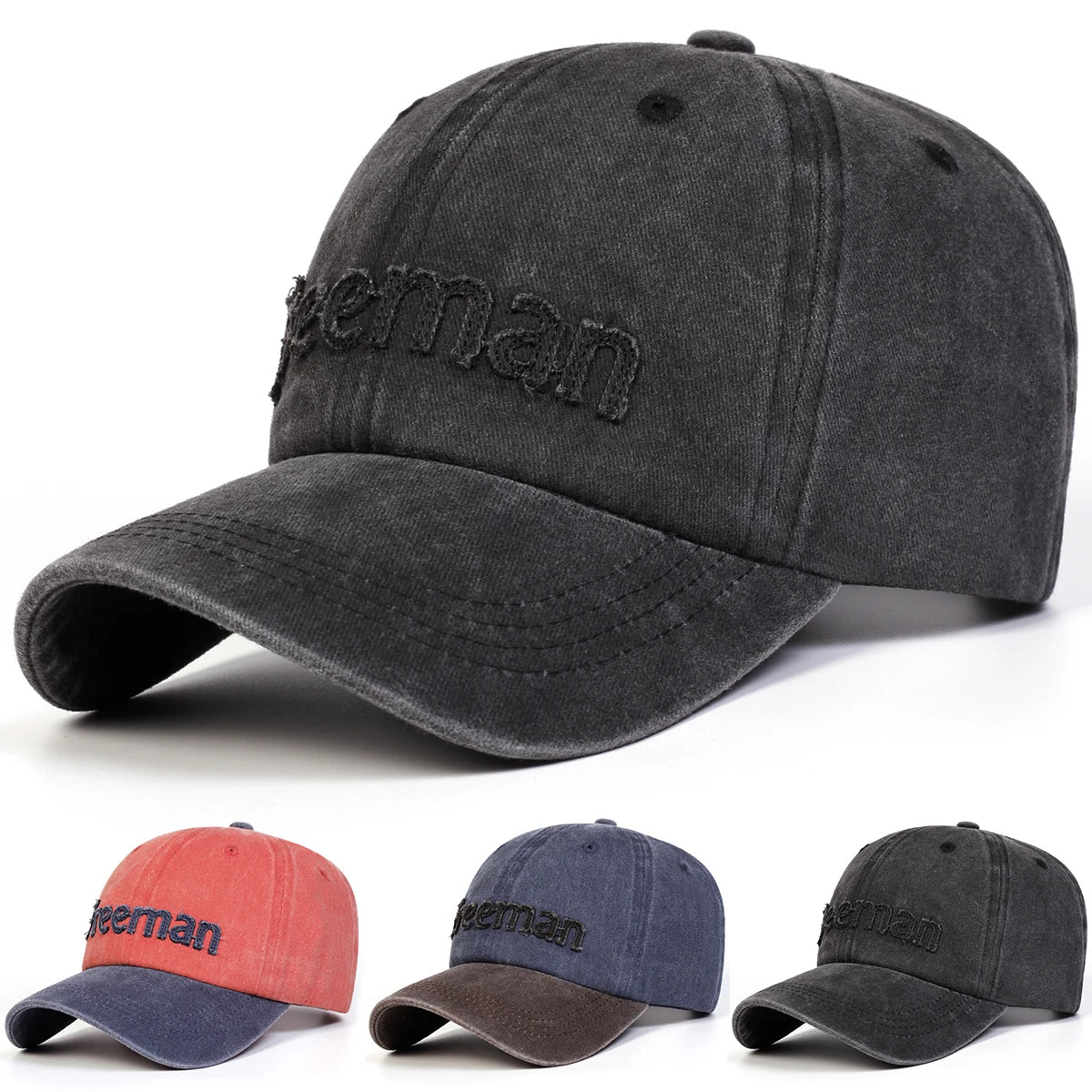 Unisex Freeman Letter Embroidery Washed Baseball Cap Spring Autumn