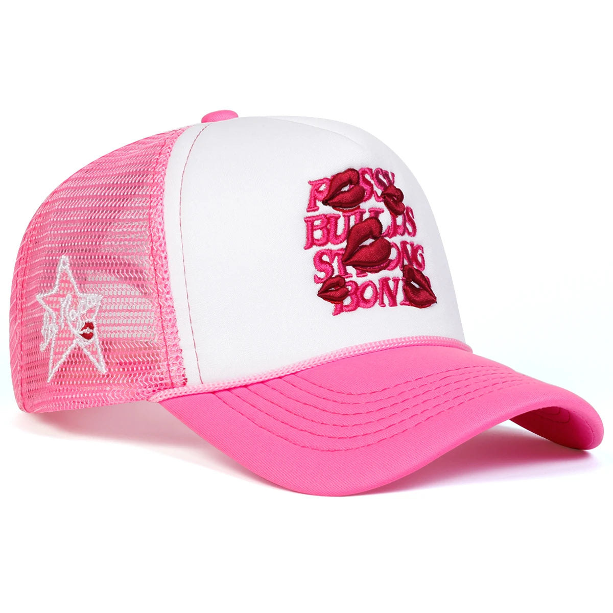 Unisex Letter Lips Embroidery Side Pentagram Baseball Net Caps Spring and Summer