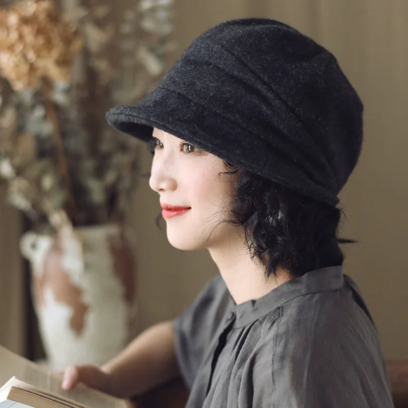 Winter Wool Felt Beret & Bucket Hat - Thermal Lined Vintage Newsboy Cap