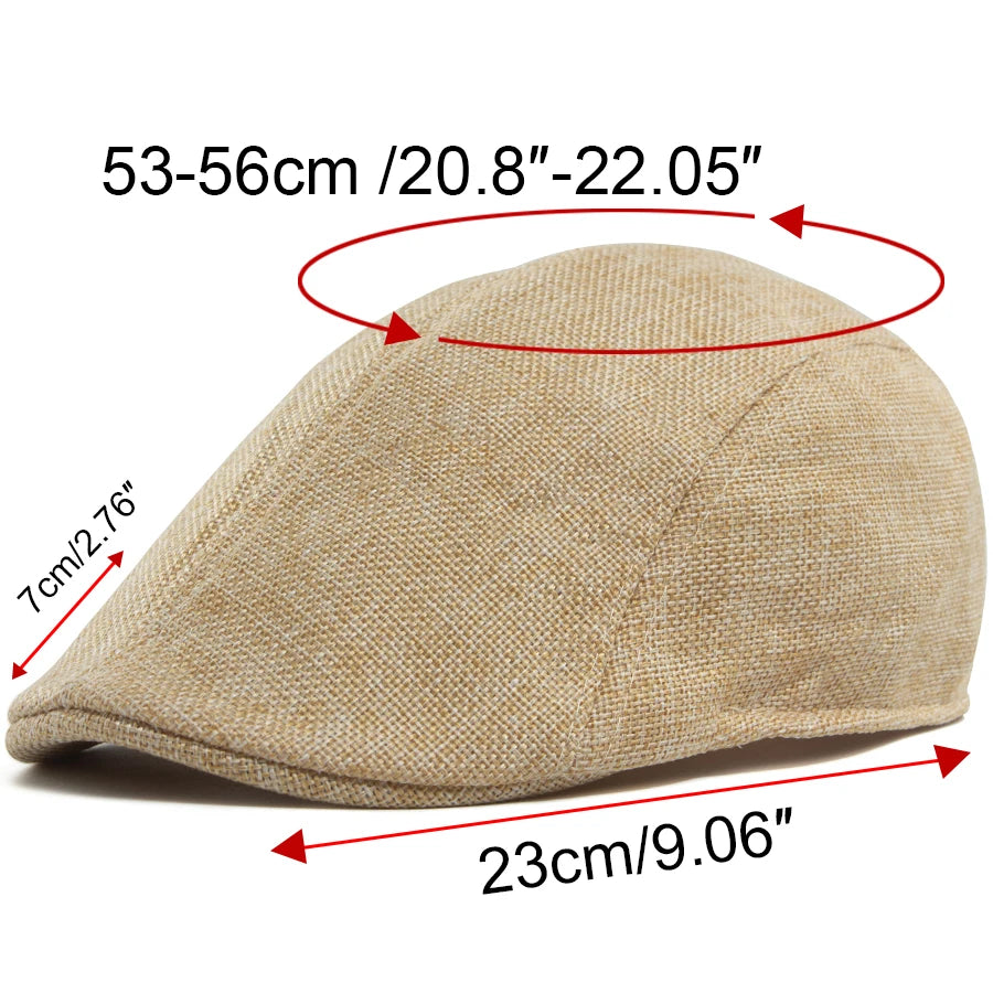 Men's Linen Flat Cap Spring Summer Vintage Visor Beret