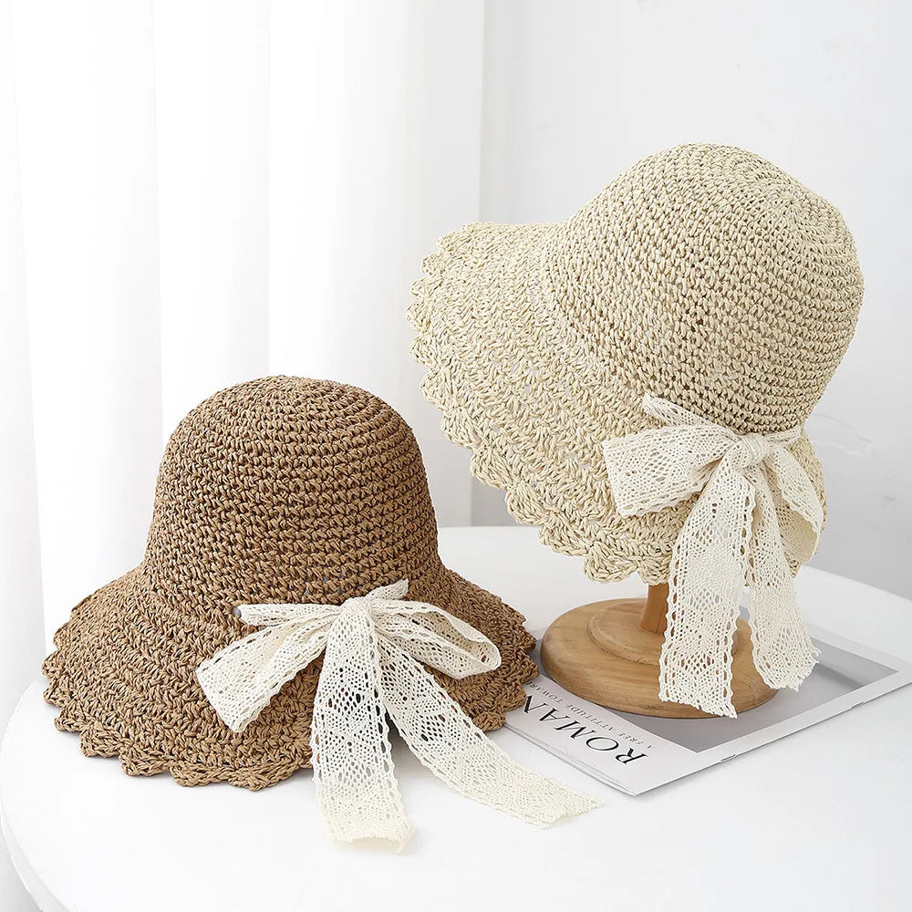 Women's Lace-Up French Straw Hat Sun Protection Seaside Sun Hat
