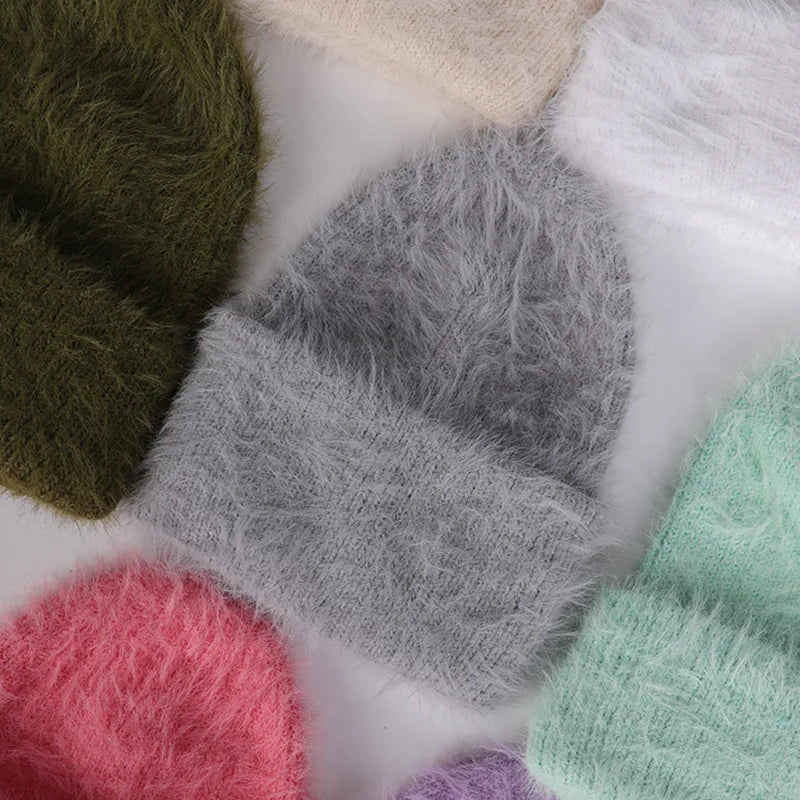 Candy Color Winter Hats Woman Cozy Knitted Beanie Women
