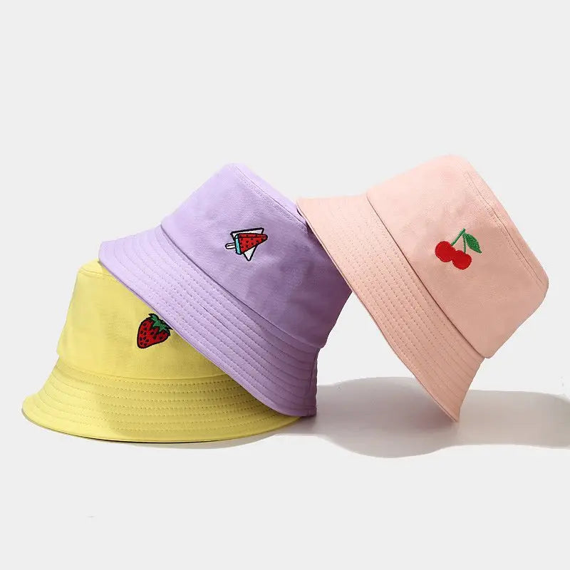2024 Panama Bucket Hat Fruit Strawberry Embroidered Fishing Cap