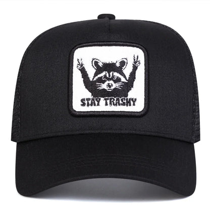 Unisex Stay Trashy Raccoon Embroidery Baseball Net Caps Spring Summer