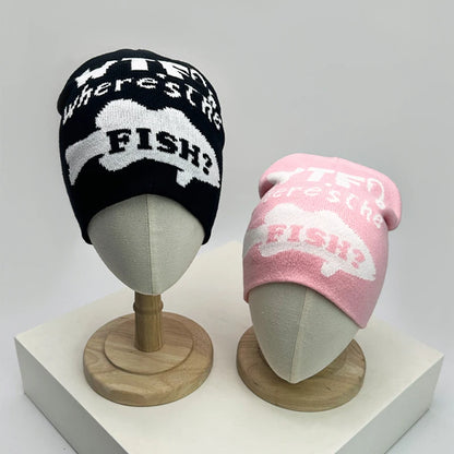 Autumn And Winter New Unisex Funny Fish Letter Knitted Hats