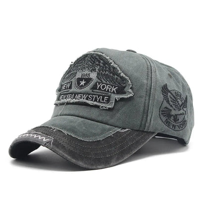 New York Embroidered Washed Denim Baseball Cap