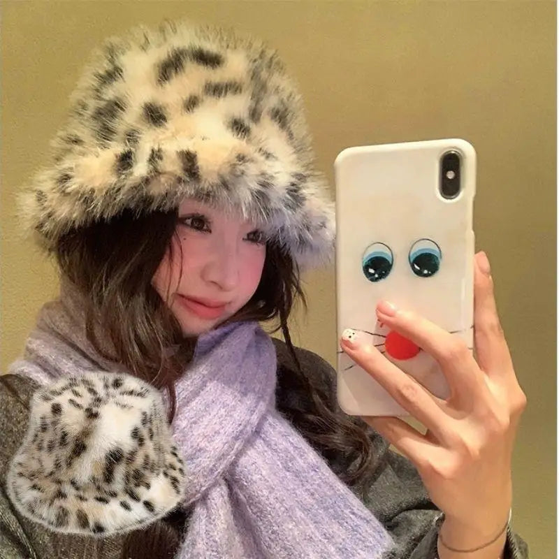 2025 Winter Puffy Faux Fur Bucket Hats Women