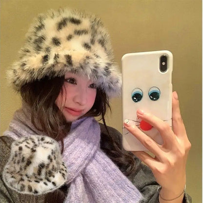 2025 Winter Puffy Faux Fur Bucket Hats Women