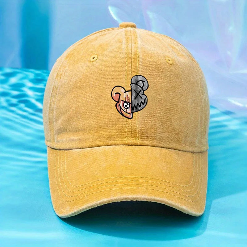 Fashionable Printed Violent Bear Washed Baseball Cap