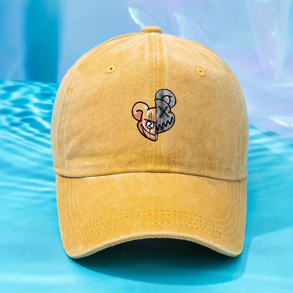 Fashionable Printed Violent Bear Washed Baseball Cap