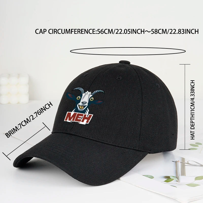 Goat Head MEH Print Soft Top Baseball Cap Soft Comfortable Breathable Adjustable Playful Quirky Trendy Fashionable Unisex