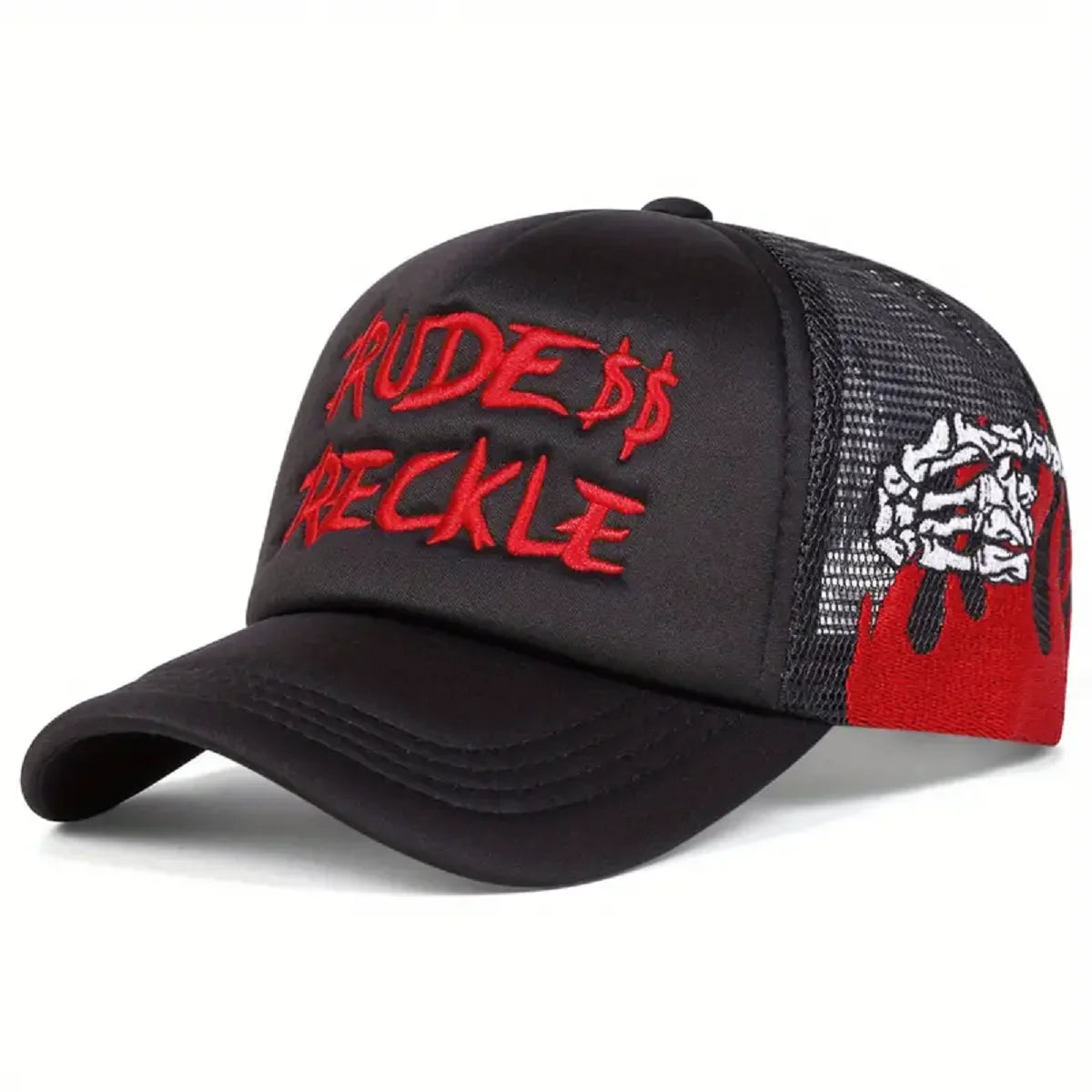 Cotton Mesh Hat Rud Hand Skull Embroidered Baseball Cap Men Trendy Retro Hip Hop Hat Women
