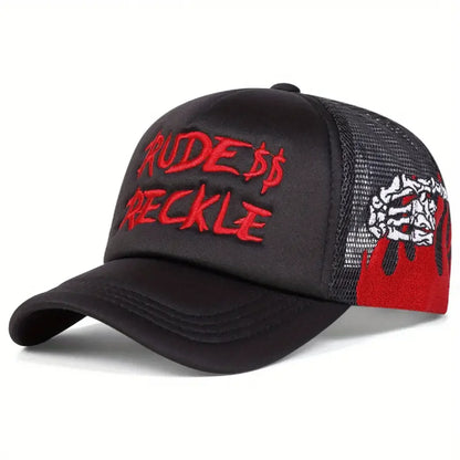 Cotton Mesh Hat Rud Hand Skull Embroidered Baseball Cap Men Trendy Retro Hip Hop Hat Women