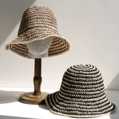 Women Beach Panama Straw Dome Bucket Hat