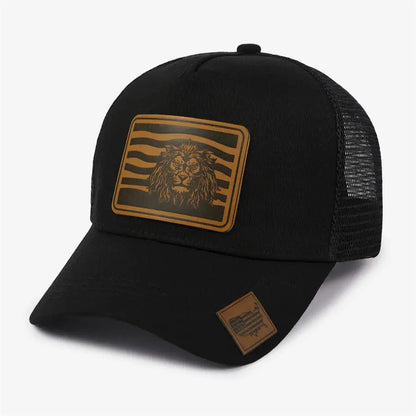 New Leather Label Lion Mesh Cap Men's Trucker Hat