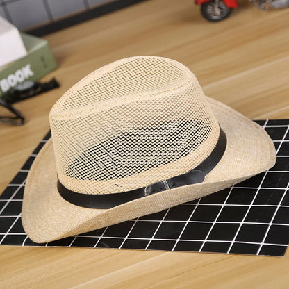 Men's Summer Cowboy Hat, Mesh Breathable Wide Brim Outdoor