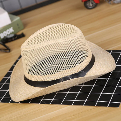 Men's Summer Cowboy Hat, Mesh Breathable Wide Brim Outdoor