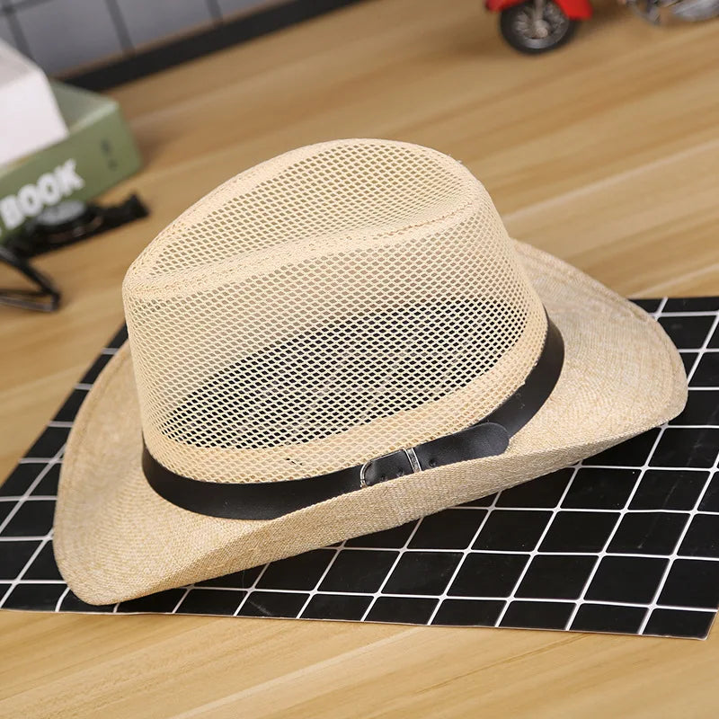 Men's Summer Cowboy Hat, Mesh Breathable Wide Brim Outdoor