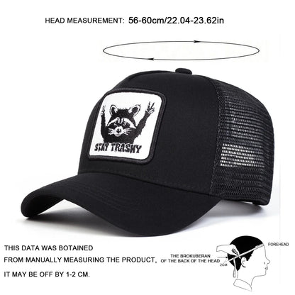 Unisex Stay Trashy Raccoon Embroidery Baseball Net Caps Spring Summer