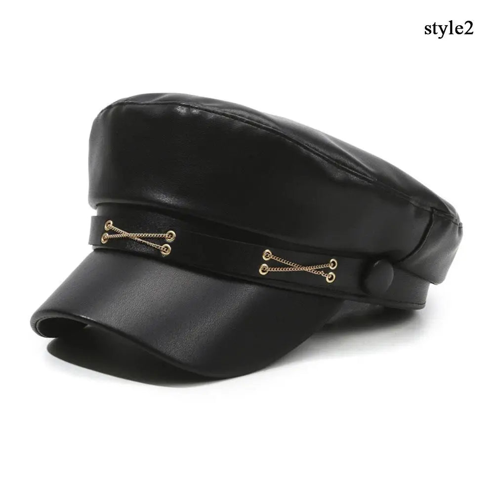 New PU Leather Beret Hat Autumn And Winter Versatile Beret