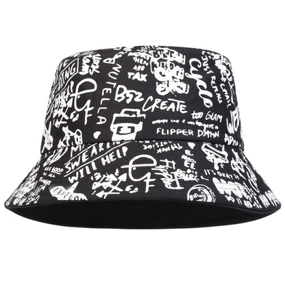 Unisex 88 Black White Graffiti Print Personality Bucket Hats Fishermen Caps