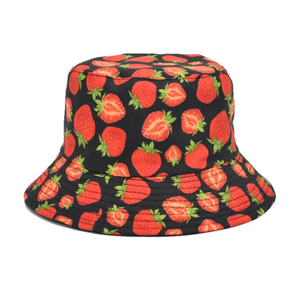 Reversible Strawberry Fruit Print Bucket Hats Women Men Summer
