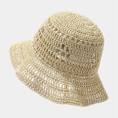 Summer Straw Bucket Hat Travel Versatile Sunscreen Wide Brim Bucket Hats